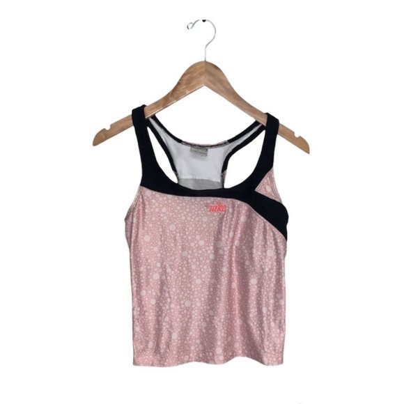 Nike Vintage Tank‎ Top  Size Small Polka Dot Light Pink White Black Embroidered - Picture 1 of 9